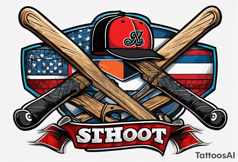 crossed hockey sticks with sports equipment that says "SHOT SPORTS" tattoo idea