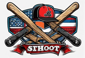 crossed hockey sticks with sports equipment that says "SHOT SPORTS" tattoo idea