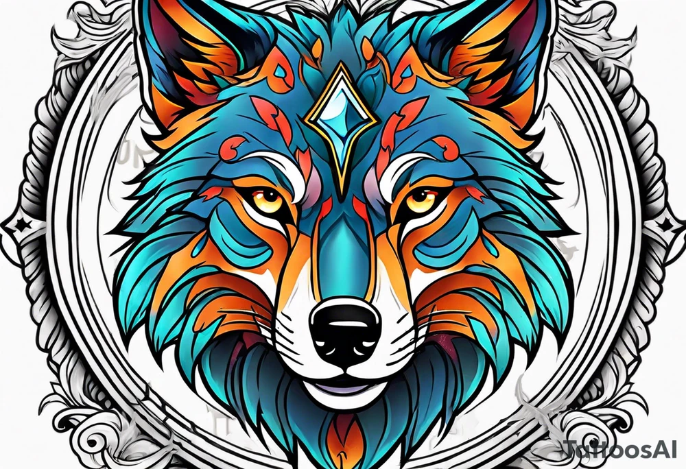 Neo traditional wolf head tattoo idea
