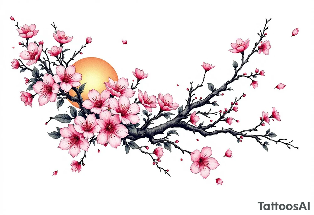 Cherry blossom and sun, beautiful tattoo idea