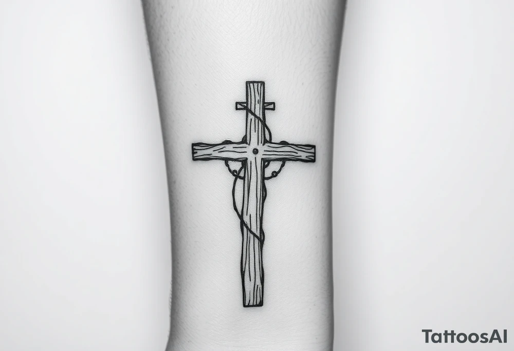 a wooden 12kv pole. Make the pole a cross that has a hidden resemblance to god. tattoo idea