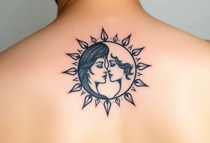 sun and moon with female faces together tattoo idea