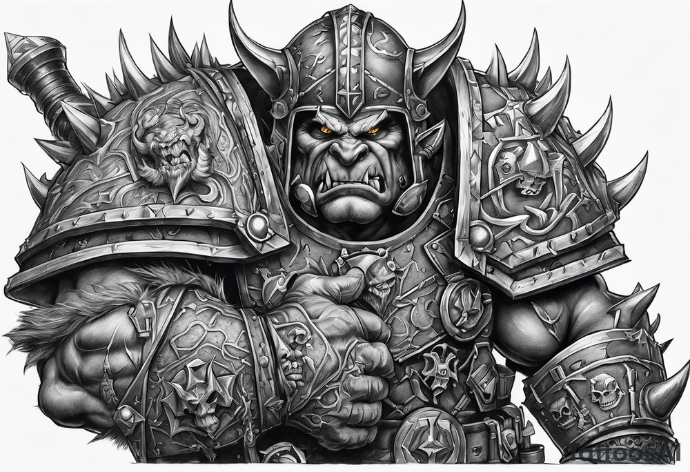 Full sleeve Warhammer orks thematic tattoo idea