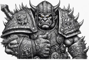 Full sleeve Warhammer orks thematic tattoo idea