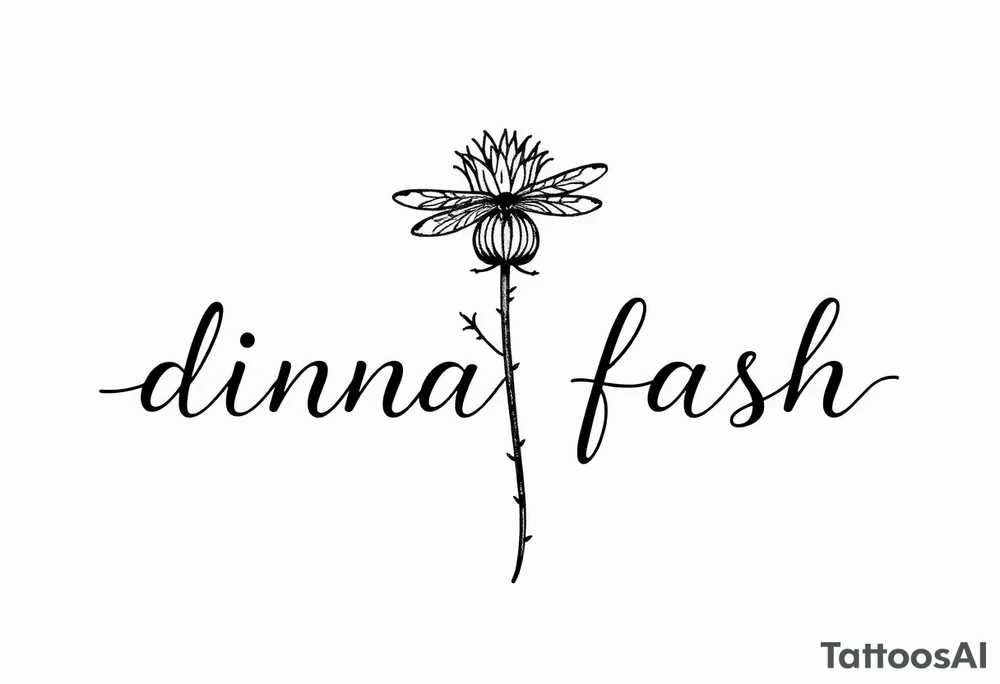 minimaliste thistle with dragonfly text : dinna fash tattoo idea