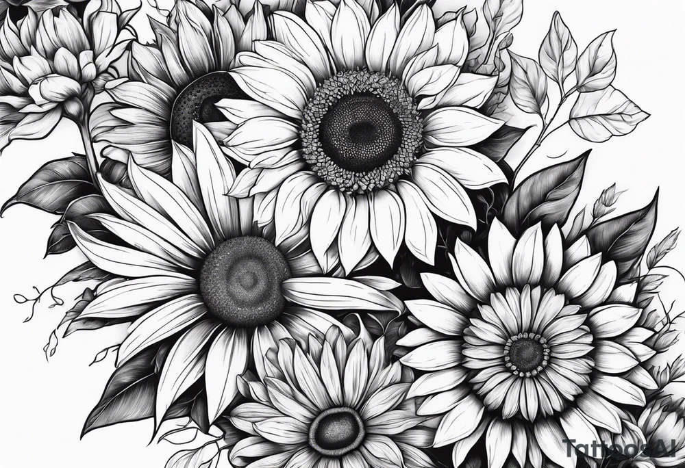 sunflowers, Daisy, wildflower, sleeve half tattoo idea