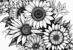 sunflowers, Daisy, wildflower, sleeve half tattoo idea