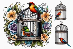 Artistic bird cage empty with door open tattoo idea