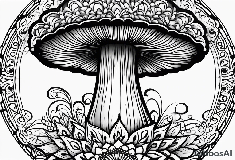 Shaggy cap mushroom dripping ink off cap mandala henna black tattoo design tattoo idea
