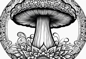 Shaggy cap mushroom dripping ink off cap mandala henna black tattoo design tattoo idea