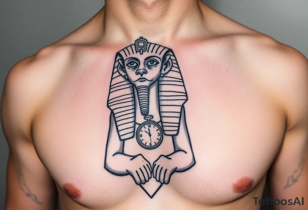 6. Esfinge descompuesta
Rostro de la Gran Esfinge, pero desmoronándose en bloques de piedra o arena flotante.

Puedes combinarlo con un reloj de arena dentro del pecho. tattoo idea
