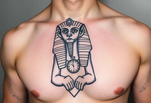 6. Esfinge descompuesta
Rostro de la Gran Esfinge, pero desmoronándose en bloques de piedra o arena flotante.

Puedes combinarlo con un reloj de arena dentro del pecho. tattoo idea