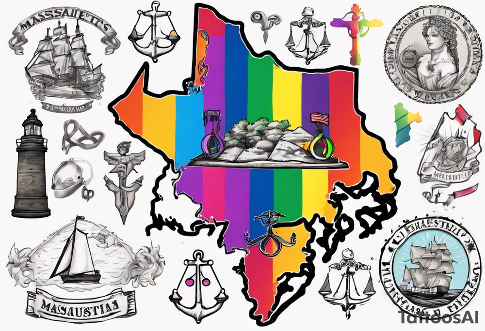 map of Massachusetts in pride colors and Libra sign tattoo idea