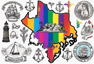 map of Massachusetts in pride colors and Libra sign tattoo idea