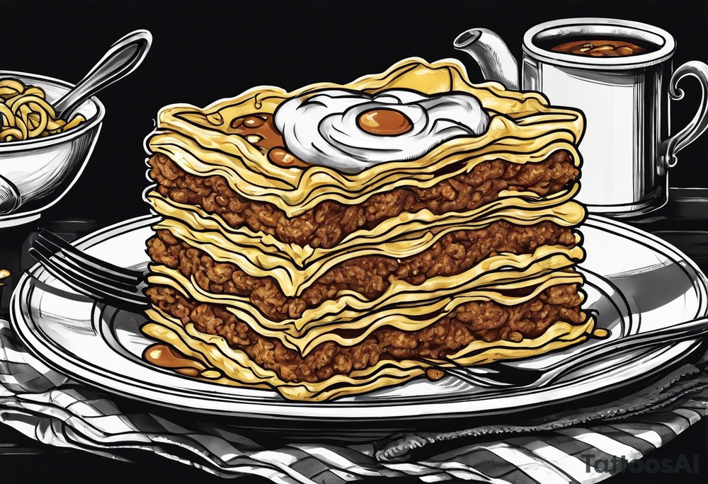Garfield eating lasagna tattoo idea