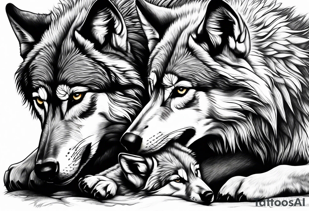 Wolf protecting cubs tattoo idea