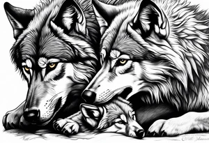 Wolf protecting cubs tattoo idea