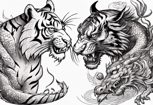 tiger and dragon are playing with each other tattoo idea