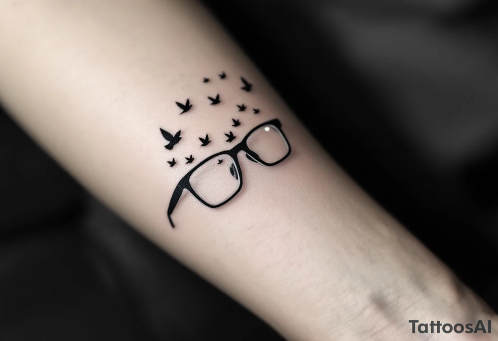 Glasses that turn into birds
The temples of the glasses smoothly turn into a flock of birds, which symbolizes freedom from the limitations that were previously caused by poor eyesight. tattoo idea