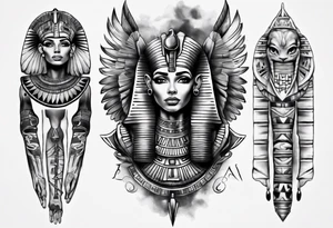 Egyptian sleeve realistic tattoo idea