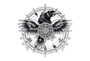 zodiac symbols runes within ornate clockwork mechanism raven tattoo idea