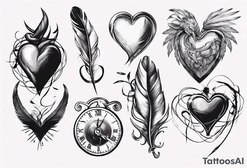 heart and feather on scales tattoo idea