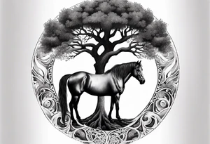 Realistic Horse and Yggdrasil tree tattoo idea