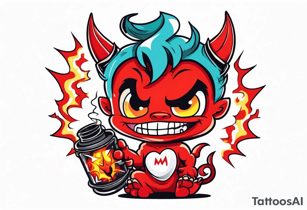 cute devil boy holding a timebomb tattoo idea
