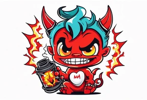 cute devil boy holding a timebomb tattoo idea