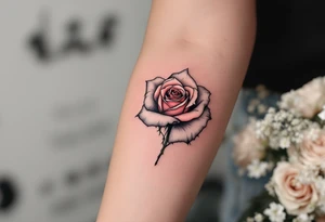 Rose with under the roseXII•XXX•MCMLXIX tattoo idea