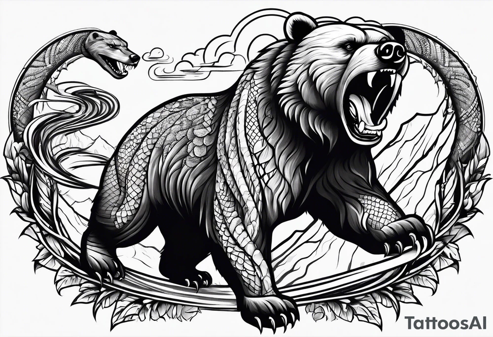 Bear fighting snake tattoo idea