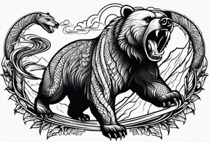 Bear fighting snake tattoo idea