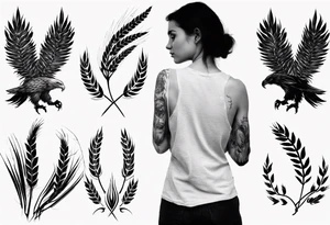 girl holding wheat eagle tattoo idea