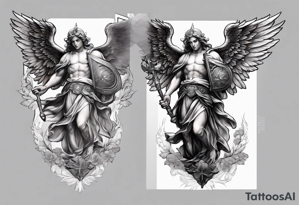 forearm sleeve of michael the archangel tattoo idea