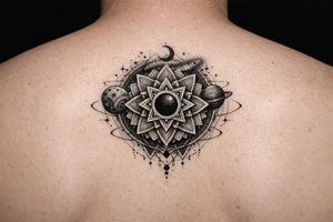 intricate mandala with sacred geometry and cosmic elements tattoo idea