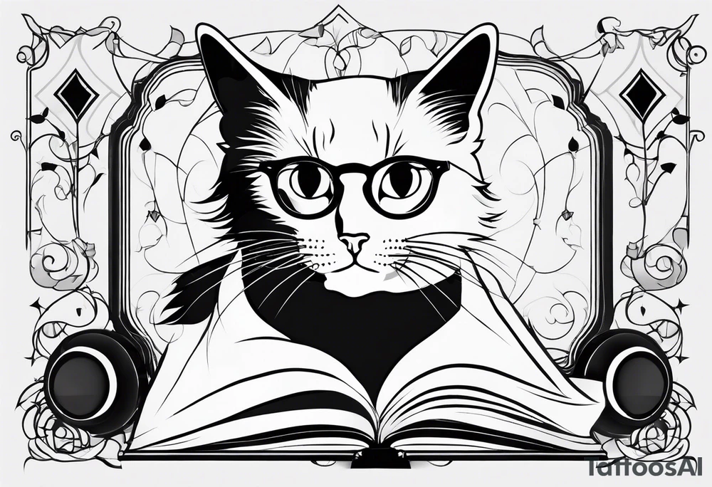 Black cat with Glasses programming an App. tattoo idea