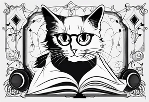 Black cat with Glasses programming an App. tattoo idea