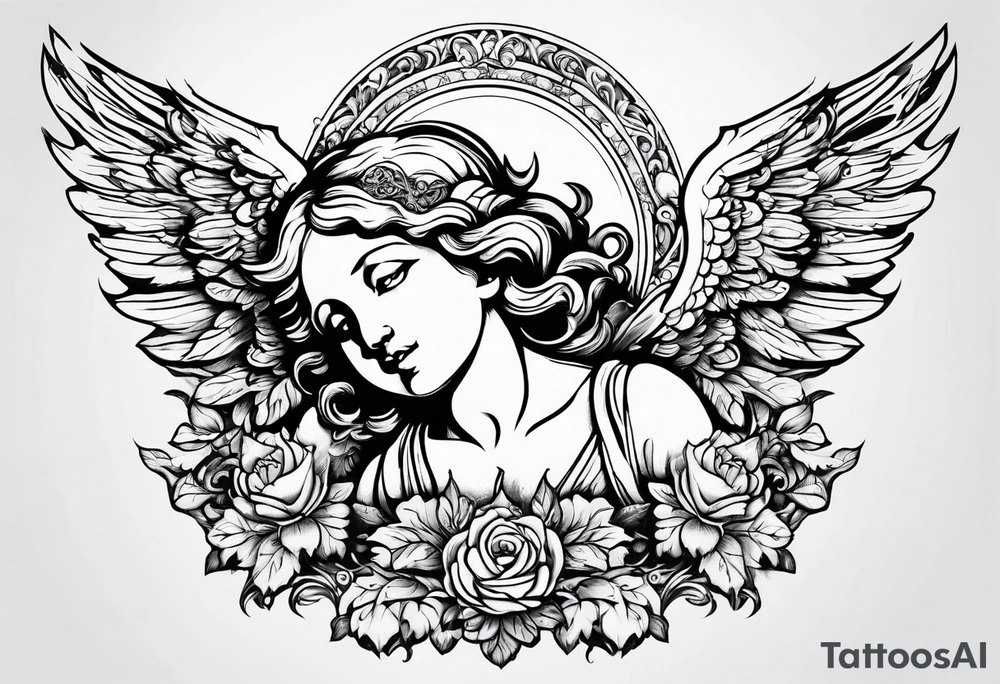 Flying Cherub renaissance style tattoo idea