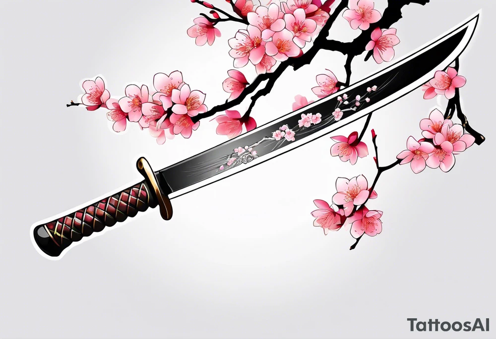 Katana with cherry blossoms and shadow kanji tattoo idea