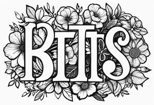 The letters "BTTS" written in a flower stem tattoo idea