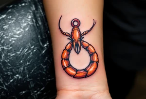 Lobster Hook – A hook with a lobster claw extending from the base, in deep orange and red, creating a unique and marine-specific tattoo. tattoo idea