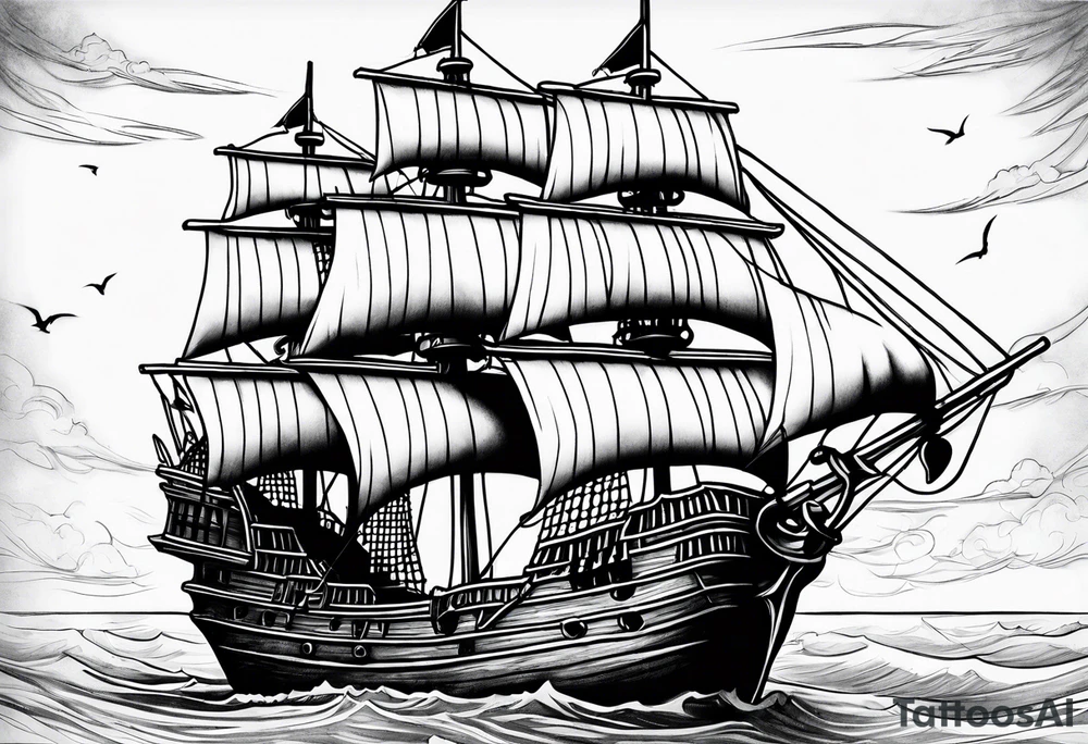 Black pearl pirate ship tattoo idea