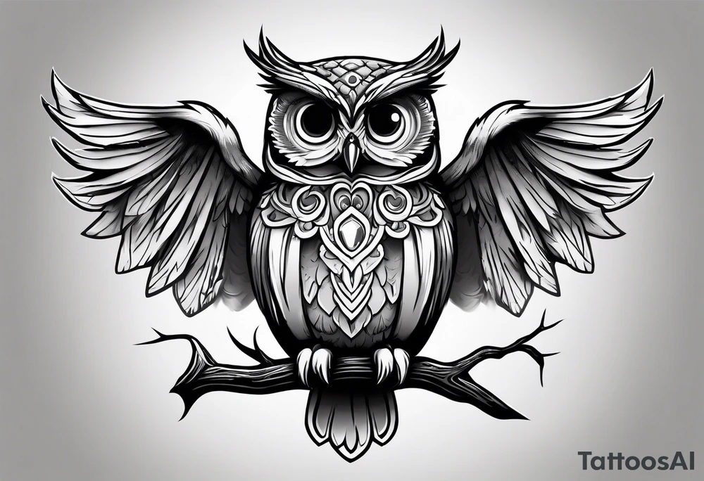 cartoon owl dressed up in a ghost halloween costume tattoo idea