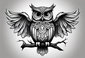 cartoon owl dressed up in a ghost halloween costume tattoo idea