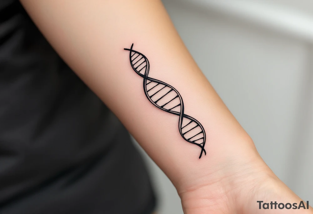 A fine-line black helix spiraling gently around the forearm like a strand of DNA. tattoo idea