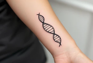 A fine-line black helix spiraling gently around the forearm like a strand of DNA. tattoo idea