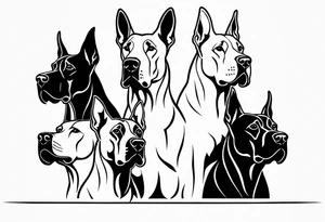 Arm sleeve that has 4 separate small Great Dane heads mixed in with other fill work that resembles the outdoors tattoo idea
