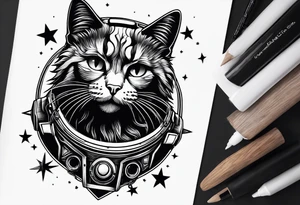 cat, outer space, carpentry tattoo idea