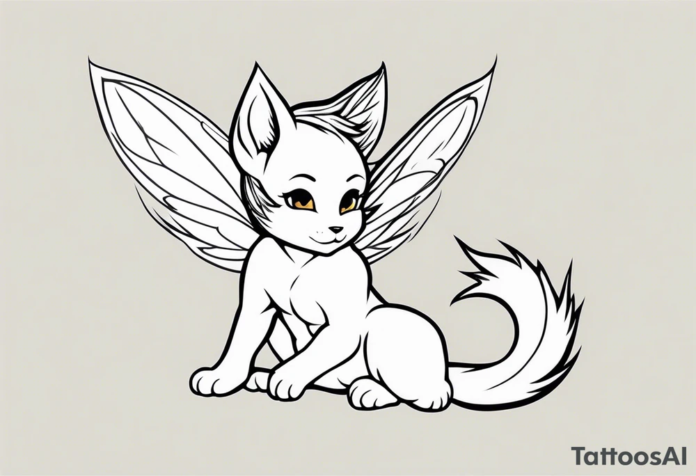 A fairy with a tail inspired by the logo of the show called Fairy Tail in a fetal position leaning in tattoo idea