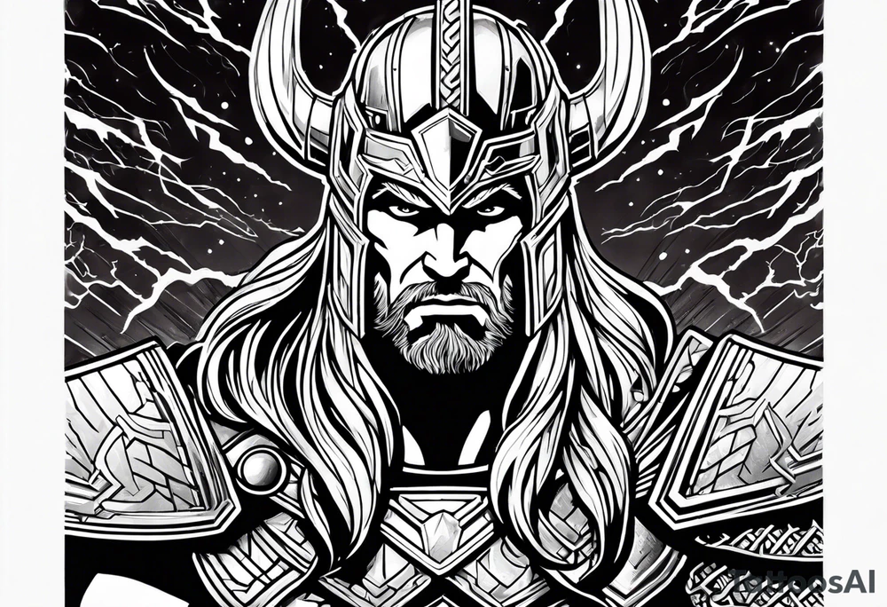 The Mighty Thor  with lightning in the background tattoo idea